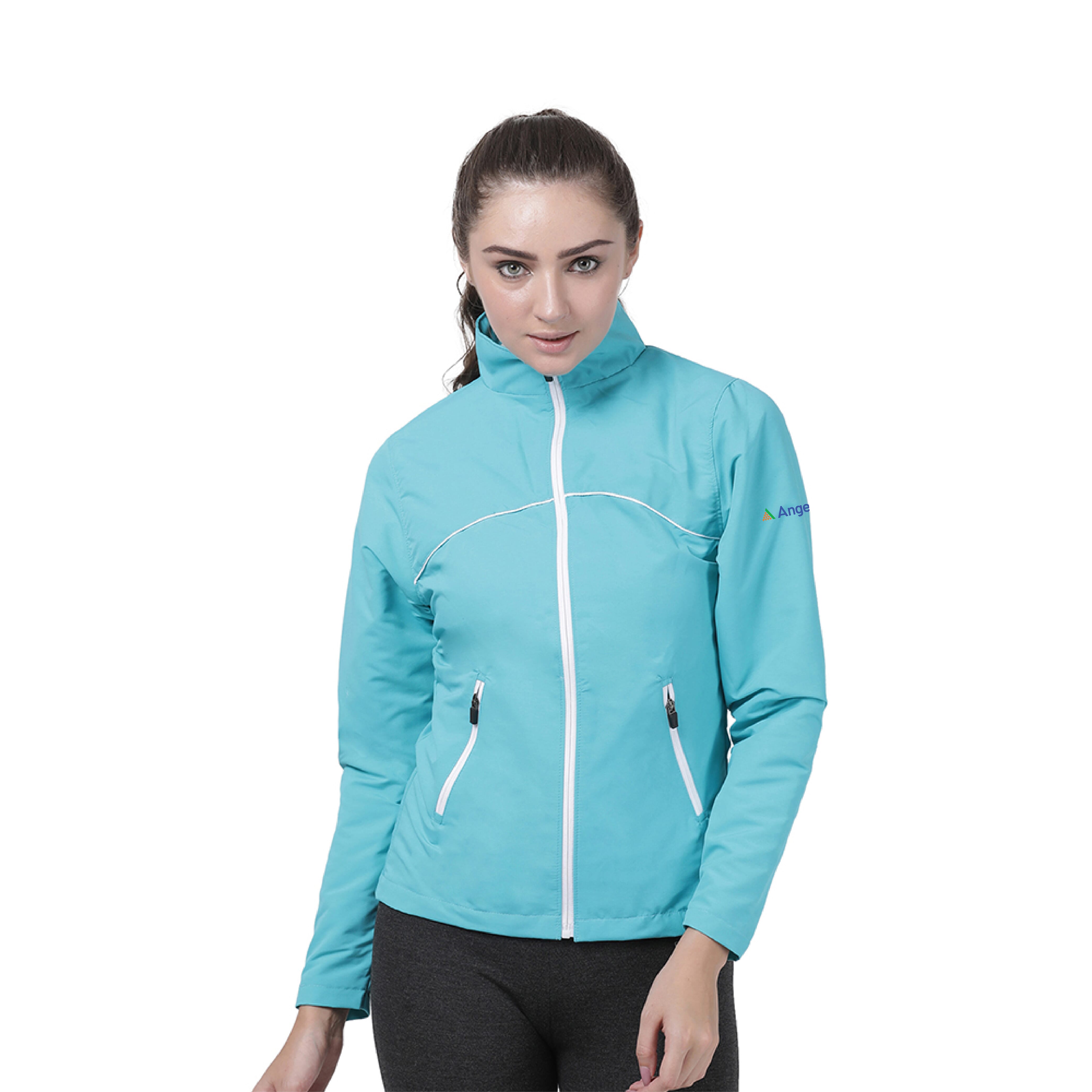 Plutus Women Solid Polyester Sports Jacket - Sky Blue